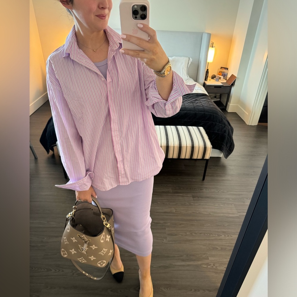 Zara Lilac Striped Poplin Shirt Medium